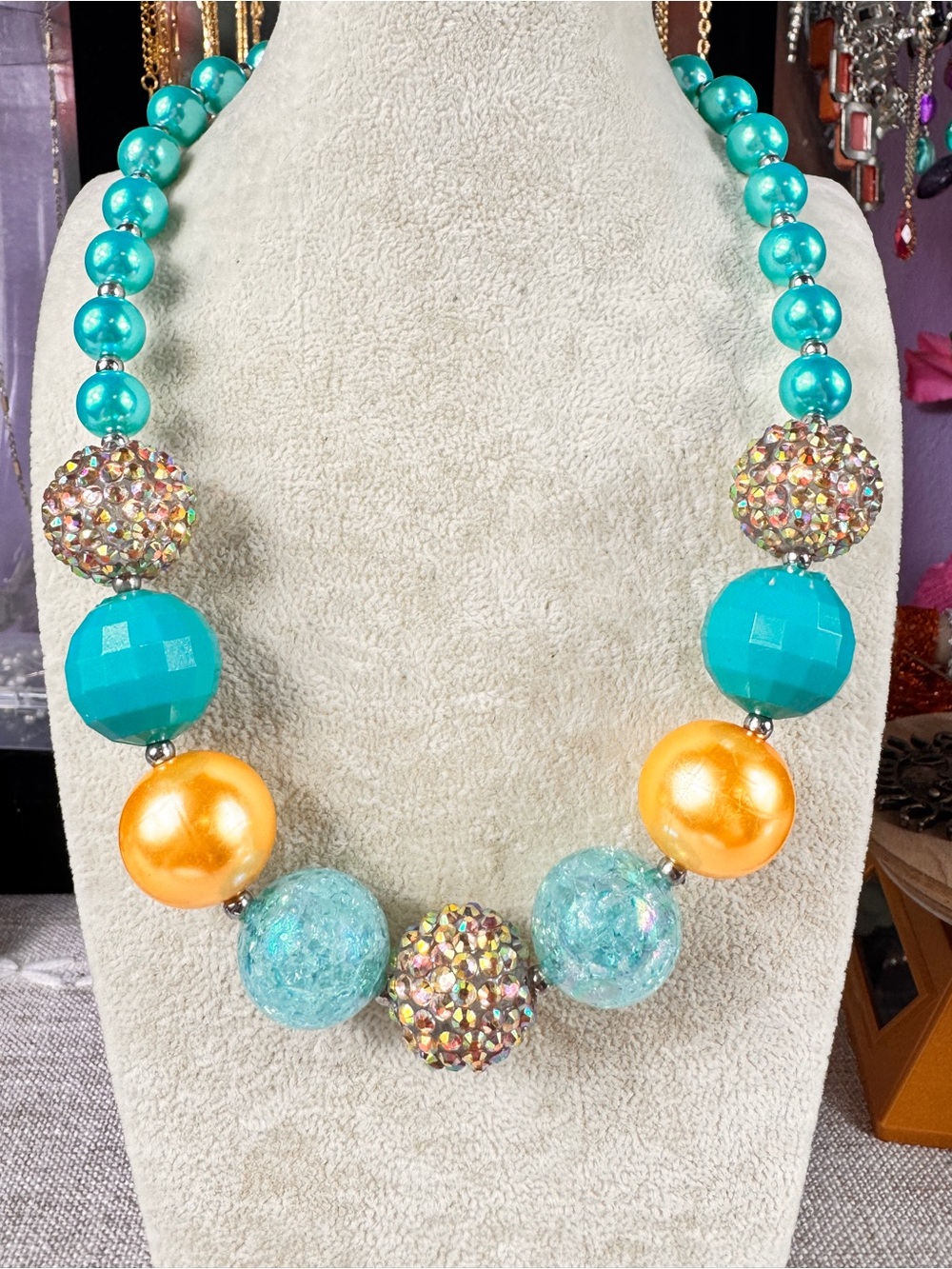 Vintage Turquoise and Gold Beaded Necklace